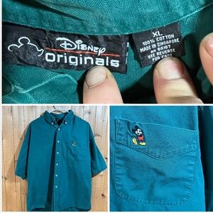 Vintage Disney Originals Mickey Mouse Button Down Shirt XL Green Embroidered